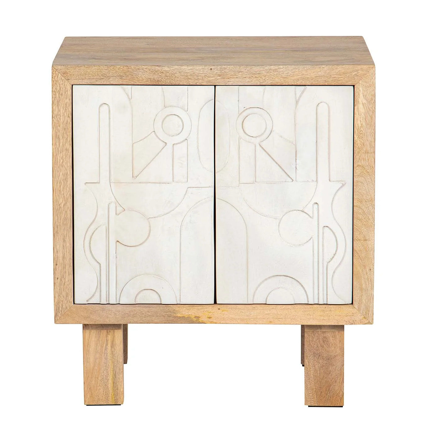 Mesita 2 Puertas Madera Mango Marron 55x40x60 Cm