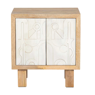Mesita 2 Puertas Madera Mango Marron 55x40x60 Cm