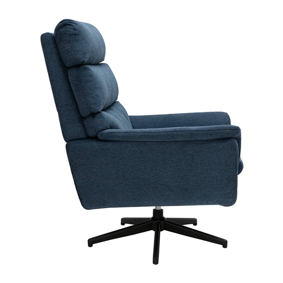 Fauteuil pivotant en tissu chenille bleu foncé et métal noir JONAH