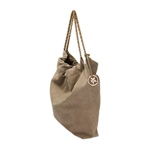 Borsa a spalla taupe in camoscio