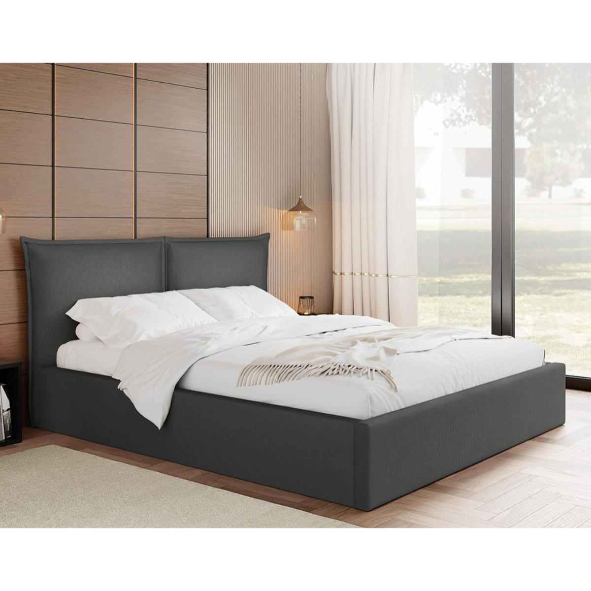 John - lit coffre - 160x200 cm - en velours - sommier inclus - Gris Anthracite