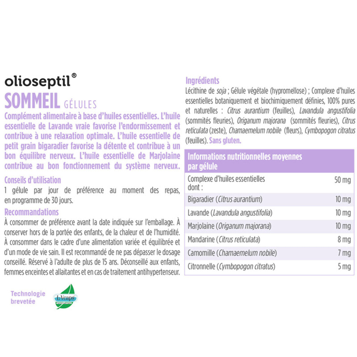 OLIOSEPTIL- Gélules Sommeil - Aide à l'endormissement - Contribue à un sommeil réparateur - Participe à la détente et la relaxation - Aux Huiles Essentielles - Sans Gluten - Lot de 2 produits