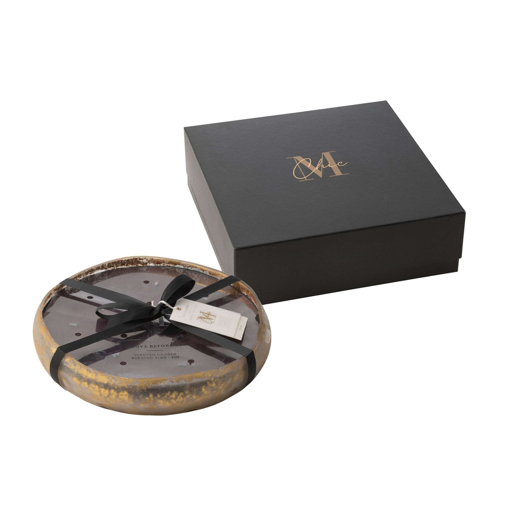 J-Line bougie parfumée M-Chic - Oud & Amber - verre - or/noir - large - 40H