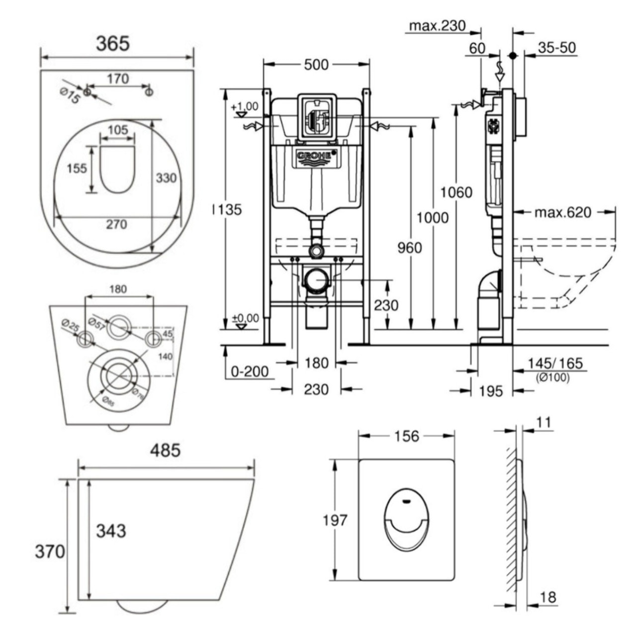 Pack WC Bâti autoportant + WC sans bride SAT Infinitio + Abattant softclose + Plaque blanc alpin (PROINFI3AM)