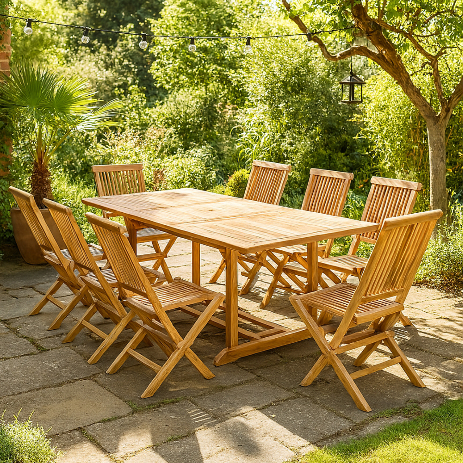 ADAGNA Salon de jardin en teck massif 8-10 personnes rectangulaire 8 chaises