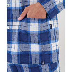 Pijama hombre, estampado en cuadros, abierto con botones, con bolsillos de plastón, manga larga y pantalón largo