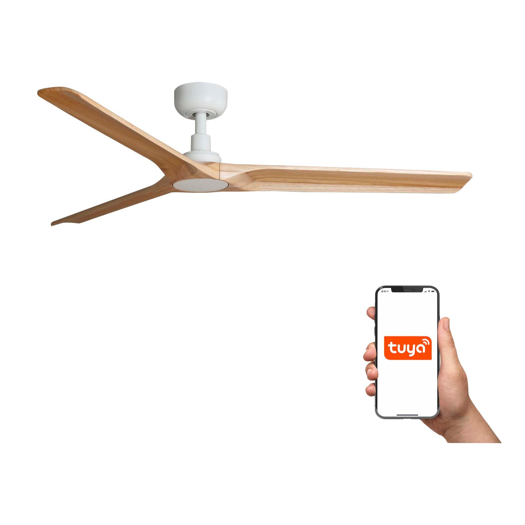 HEYWOOD L Ventilador de techo blanco/pino TUYA