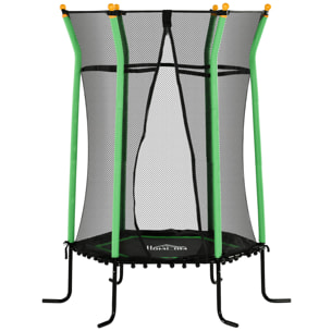 Trampoline enfant dia. 1,63 x 1,9H m filet de sécurité porte zippée 6 poteaux rembourrés inclus charge max. 50 Kg vert noir