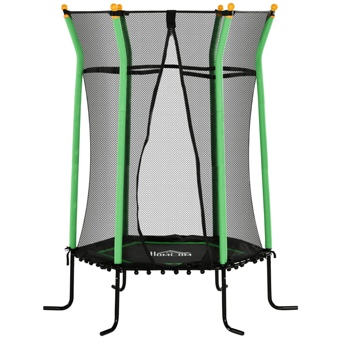 Trampoline enfant dia. 1,63 x 1,9H m filet de sécurité porte zippée 6 poteaux rembourrés inclus charge max. 50 Kg vert noir