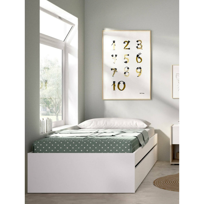 Letto singolo Neki, Sommier per camera da letto, Giroletto per stanza, Struttura porta materasso, 96x195 h40 cm, Bianco