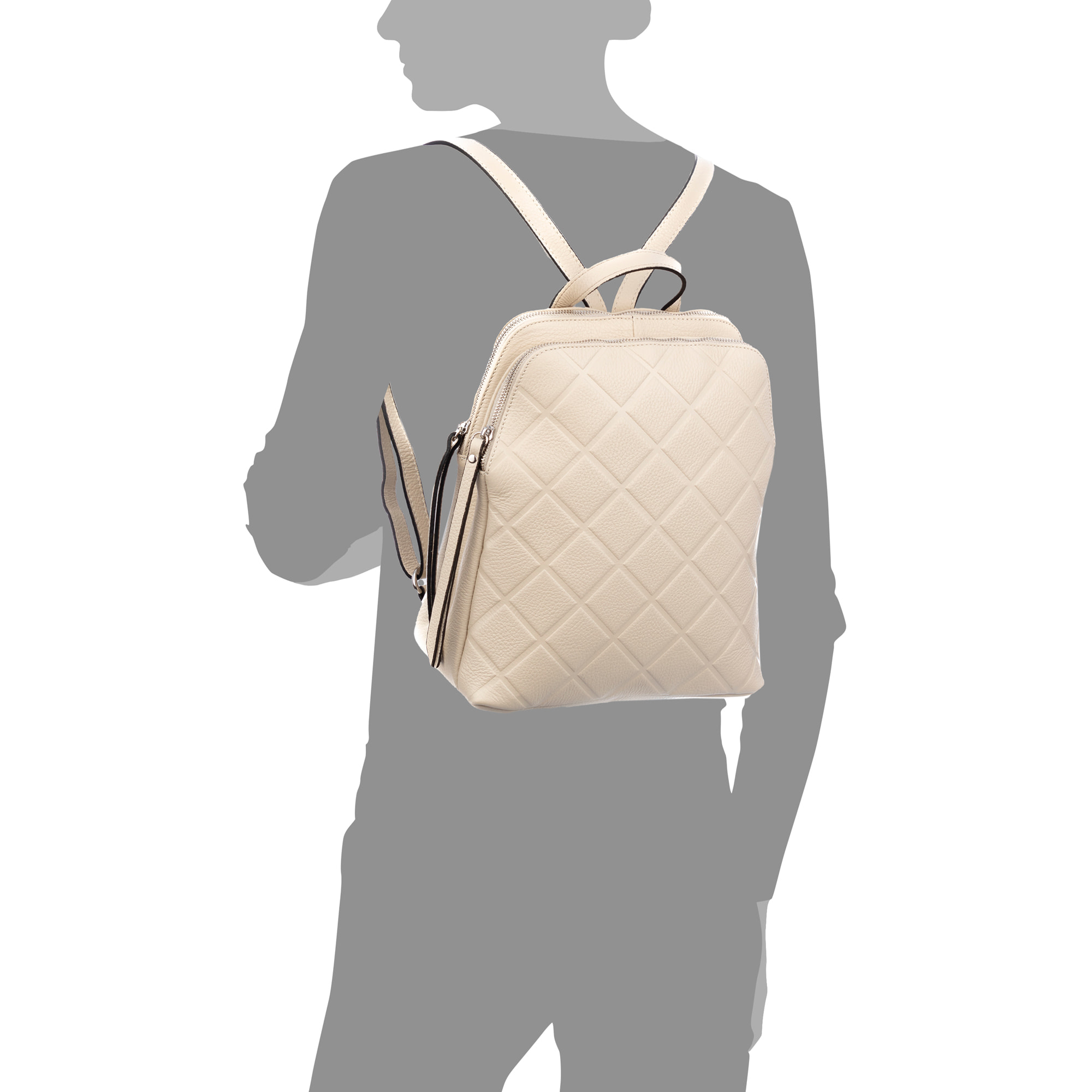 Arquà bolso mochila mujer. Piel auténtica Dollaro grabado geométrico grande.