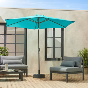 Parasol droit rond Ø300cm - Touquet Turquoise - mât central en aluminium orientable et manivelle d'ouverture