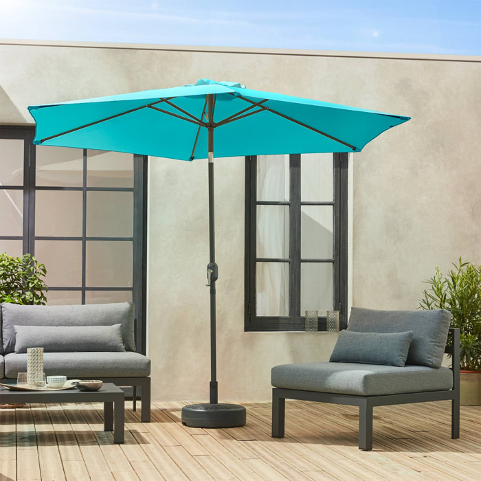 Parasol droit rond Ø300cm - Touquet Turquoise - mât central en aluminium orientable et manivelle d'ouverture