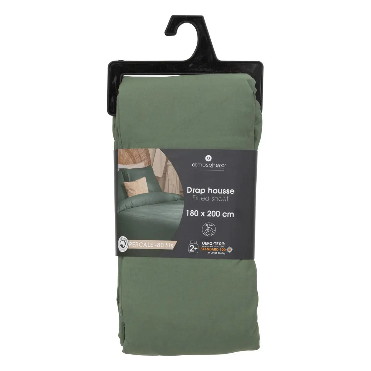 Drap-housse percale vert 180x200cm