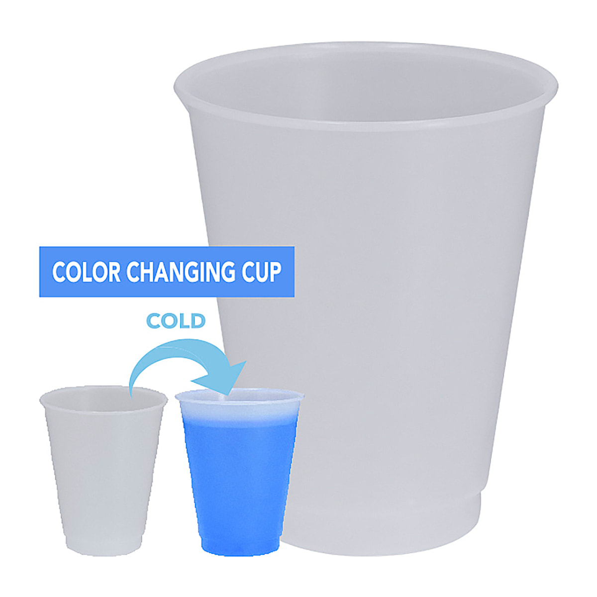 Pack de 10 Vasos con cambio de color al contacto con bebidas frías. De 500 ml de capacidad. Con acabado translúcido mate y fabricado en resistente material PP.