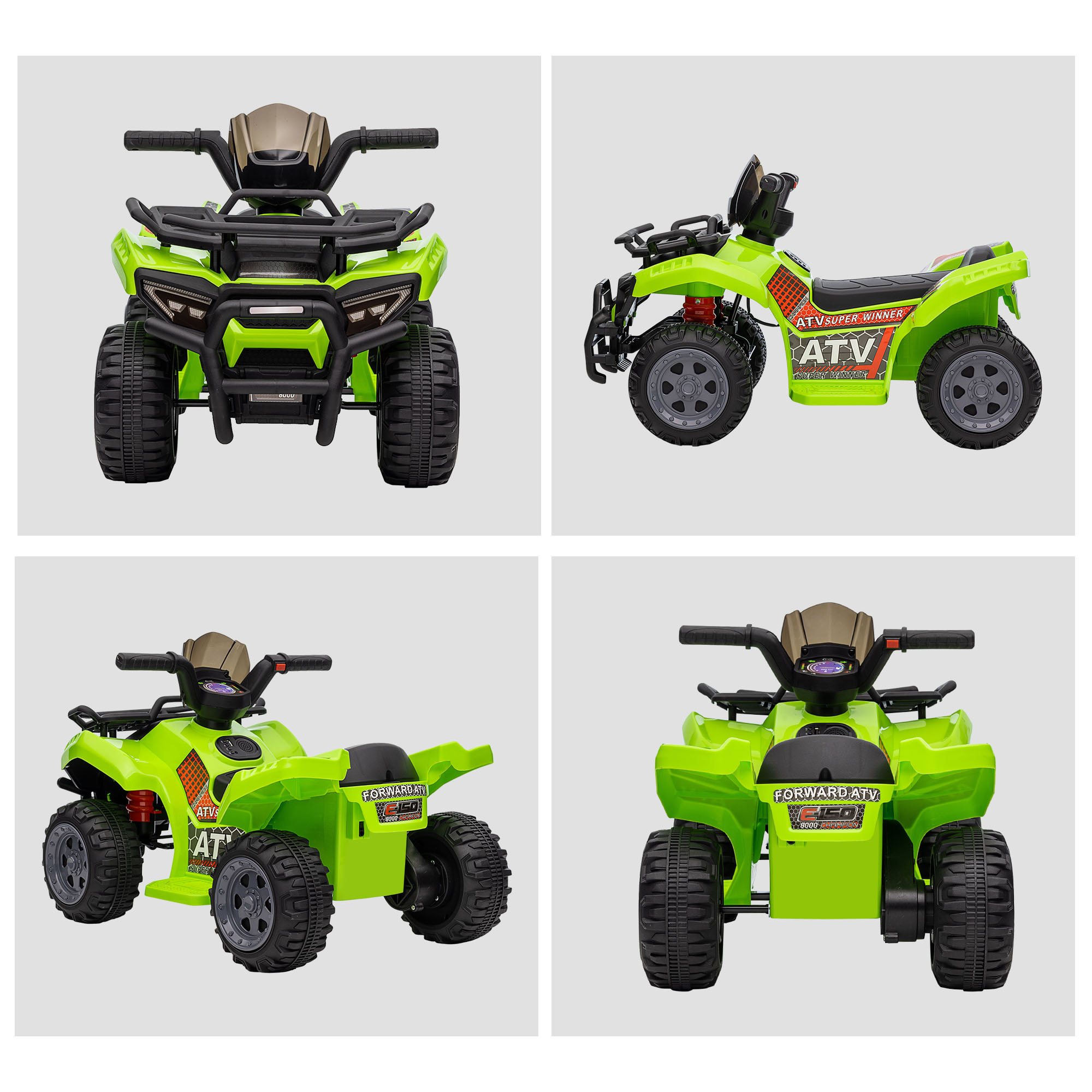 Quad Eléctrico 6V para Niños 18-36 Meses con Faros LED 2 km/h 66x44x42 cm Verde