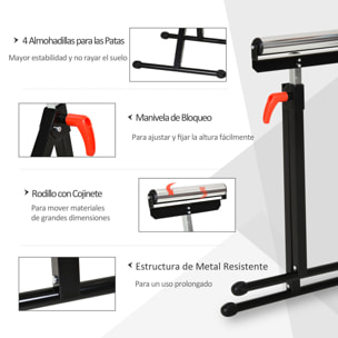 HOMCOM Soporte de Rodillo Plegable y Ajustable en Altura de 68-110 cm con Manivela de Bloqueo Carga Máx. 60kg / 90kg Caballete Telescópico Negro y Plata