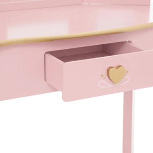 Coiffeuse et tabouret enfant "Sissi" rose L60cm