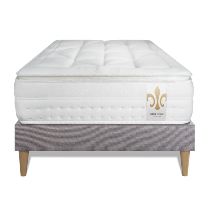 Ensemble Matelas Vingt-Huit PLUS - 28cm - Ressorts ensachés et mémoire de forme - Technologie hôtelière - Sommier Tapissier Gris