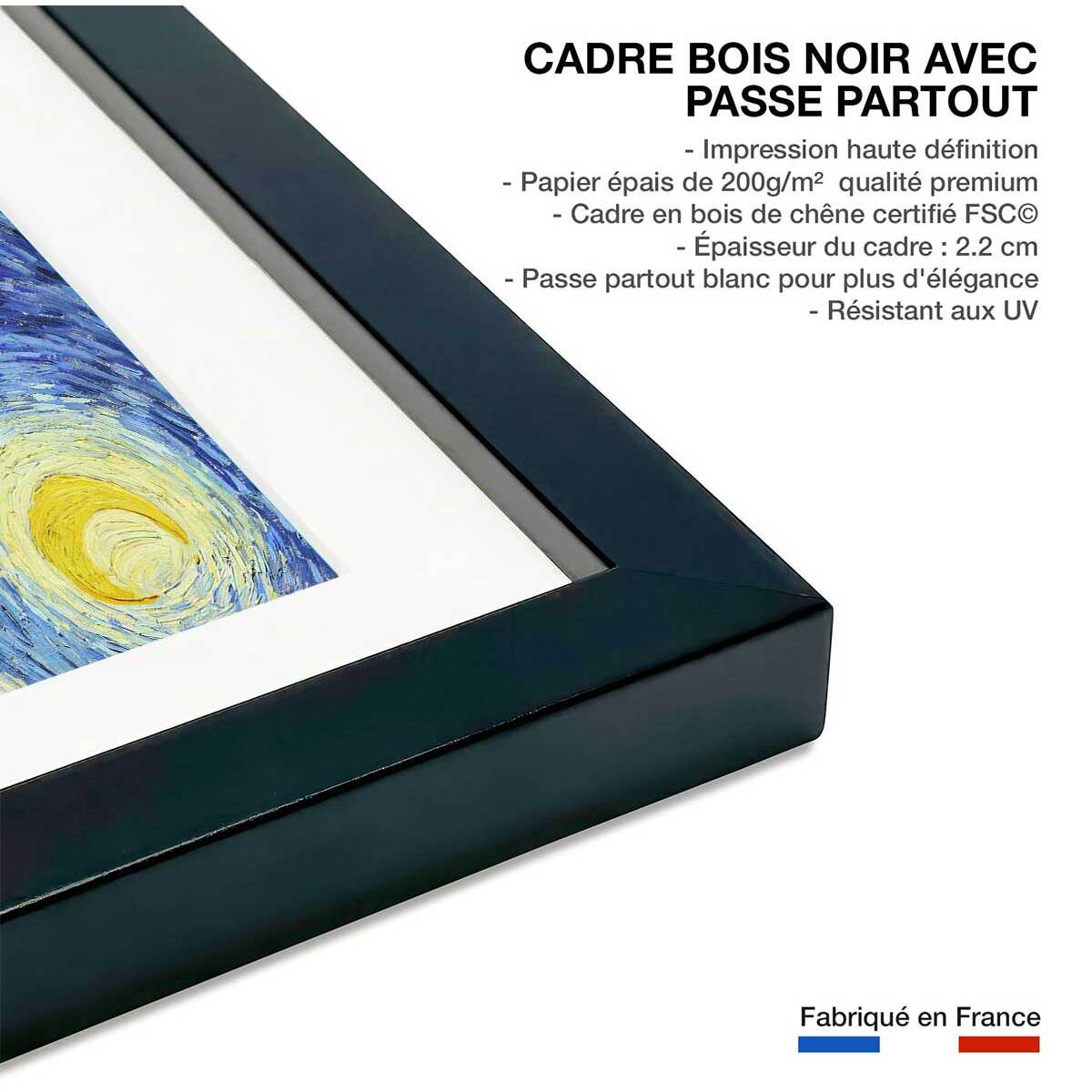Poster La nuit étoilée - Vincent Van Gogh Affiche + cadre en bois - Noir