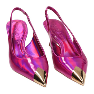 Décolleté slingback specchio fucsia, tacco 6 cm