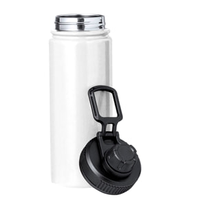 Bidón térmico de acero inox con doble pared y 550 ml de capacidad. Incluye tapa de cierre a rosca, con dosificador y asa.