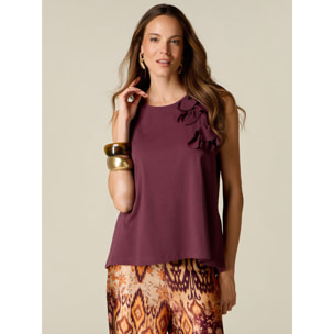 Oltre - Top in cotone con applicazioni floreali - Bordeaux