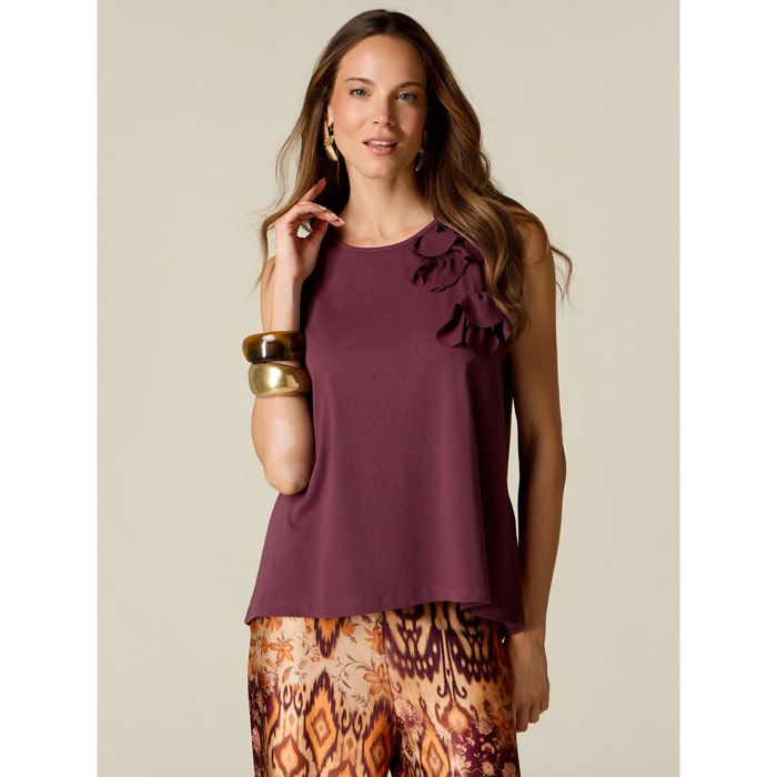 Oltre - Top in cotone con applicazioni floreali - Bordeaux