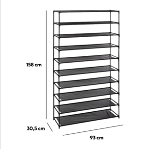 Range-chaussures 10 niveaux en tissu noir