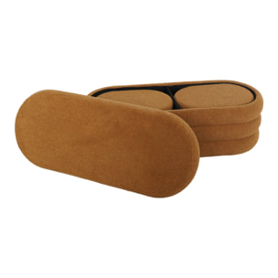 Banc coffre en bouclettes rouille avec 2 poufs ovales de rangement intégrés - L111cm