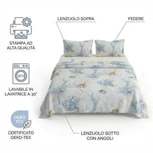 Set completo letto matrimoniale 100% cotone, 180x200 cm, con Stampa Digitale di Alta Qualità, Intrecci
