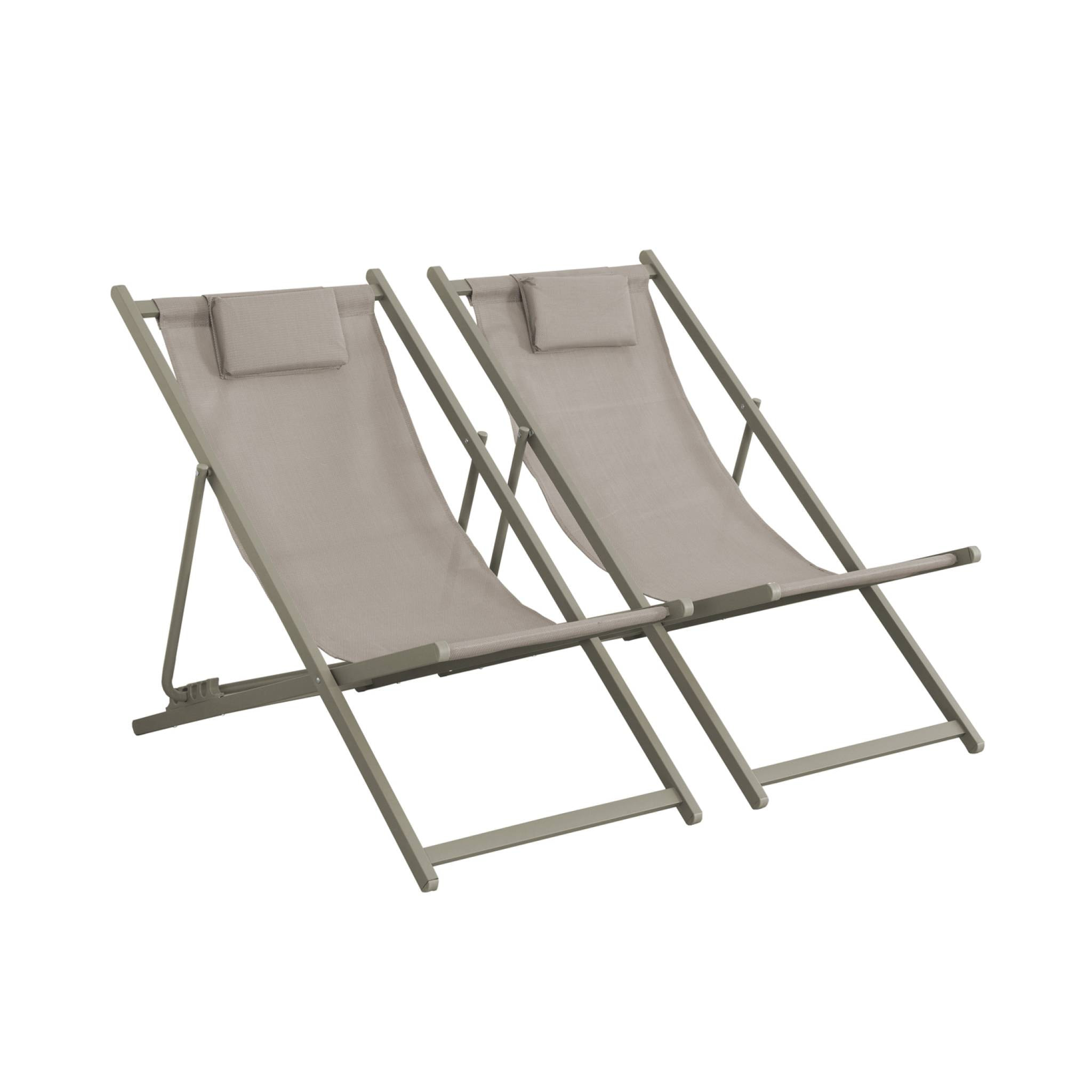 Lot de 2 chaises pliantes MATERA avec coussin en aluminium / textilene. kaki. 102 x 62 x 81 cm