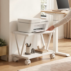 Soporte para Impresora de 2 Niveles con Ruedas Bloqueables, Mueble para Impresora con Marco Metálico en V, Estante Multiusos Bajo Escritorio para Oficina, Casa, Blanco