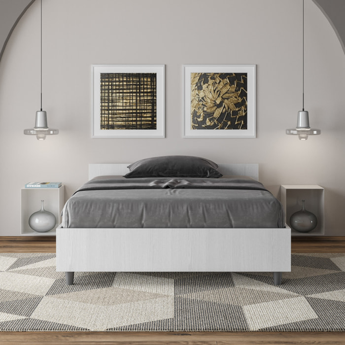 Cama de una plaza y medio con almacenaje 120x200 fresno blanco Nuamo