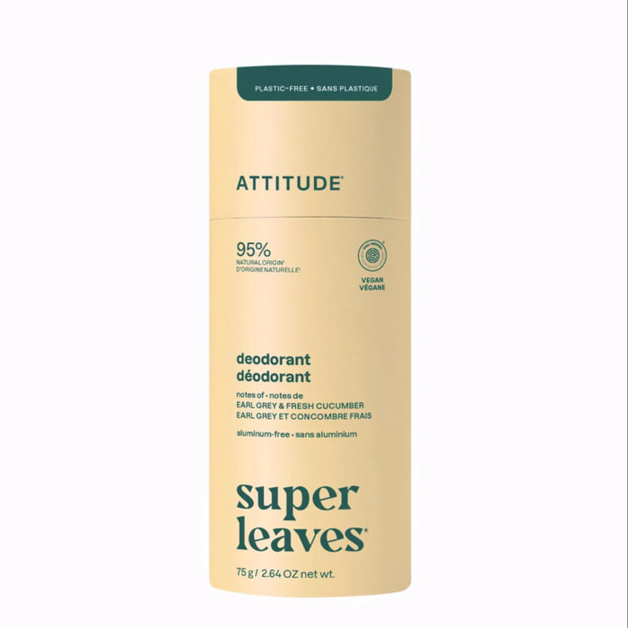 Super leaves Desodorante - Earl Grey & Fresh cucumber - plastic free, Attitude, 75g