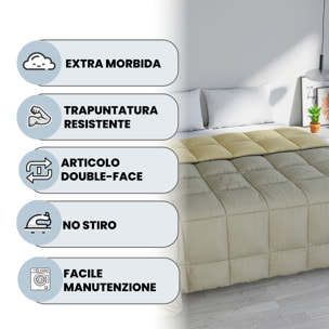 TRAPUNTA INVERNALE ELEGANT, 300gr, Microfibra, Doubleface, Made in Italy - TORTORA/PANNA