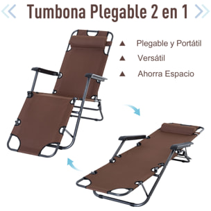 Tumbona Reclinable y Plegable con Respaldo Ajustable Jardín 135x60x89 cm Marrón