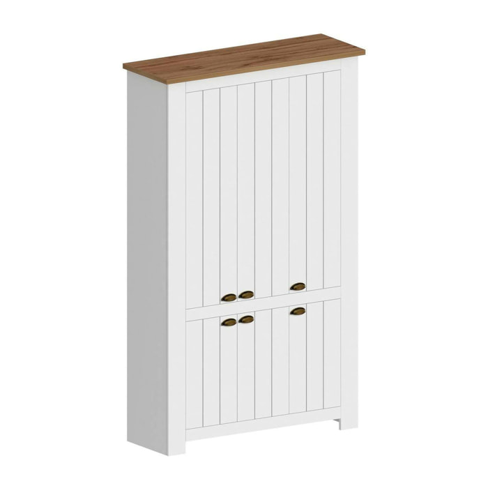 Scarpiera Apricena, Porta scarpe salvaspazio a 6 ante, Armadio multifunzione da ingresso, 114x42h200 cm, Bianco e Rovere