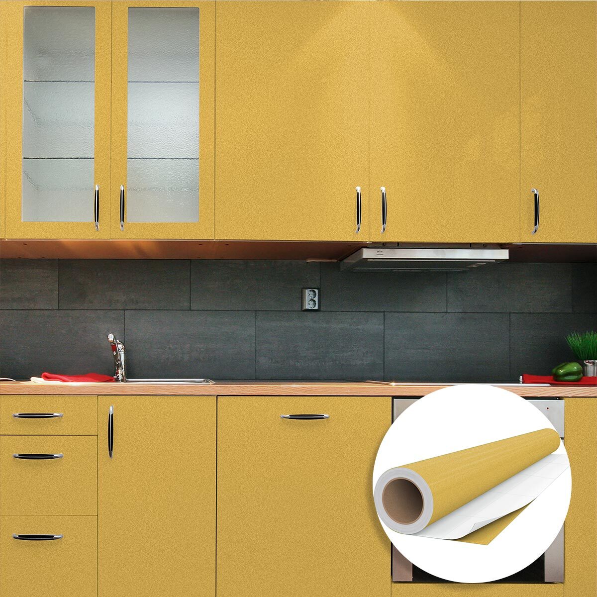 Rouleau adhésif décoratif Vinyle au Mètre - Or - Sticker Lavable Imperméable Mur Cuisine Meubles