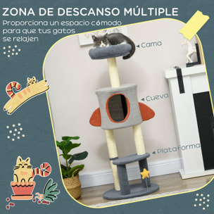 Árbol Rascador para Gatos de 116 cm Tipo de Cohete Torre para Gatos Interior con Postes para Rascar Cama Cueva y Juguete Estrella Ø44x116 cm Azul