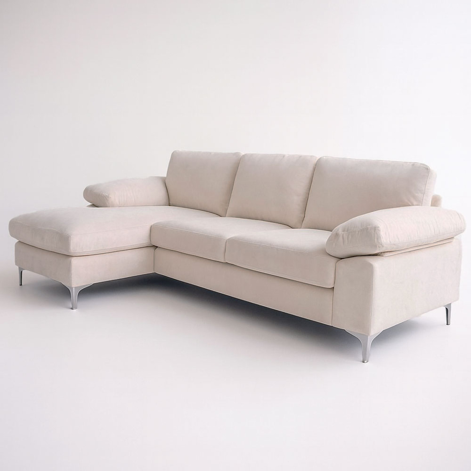 Canapé d'angle gauche 4-5 places en velours beige SOUTH