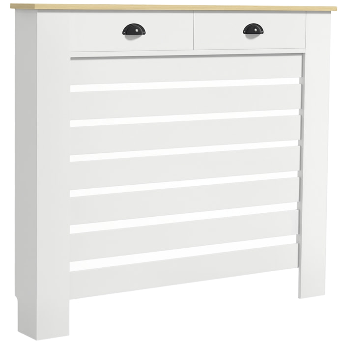 Cubre Radiadores con Cajón, Cubreradiador de MDF, Cubierta para Radiador, Diseño Moderno de Listones, para Salón, Dormitorio, 111x19x95,5 cm, Blanco