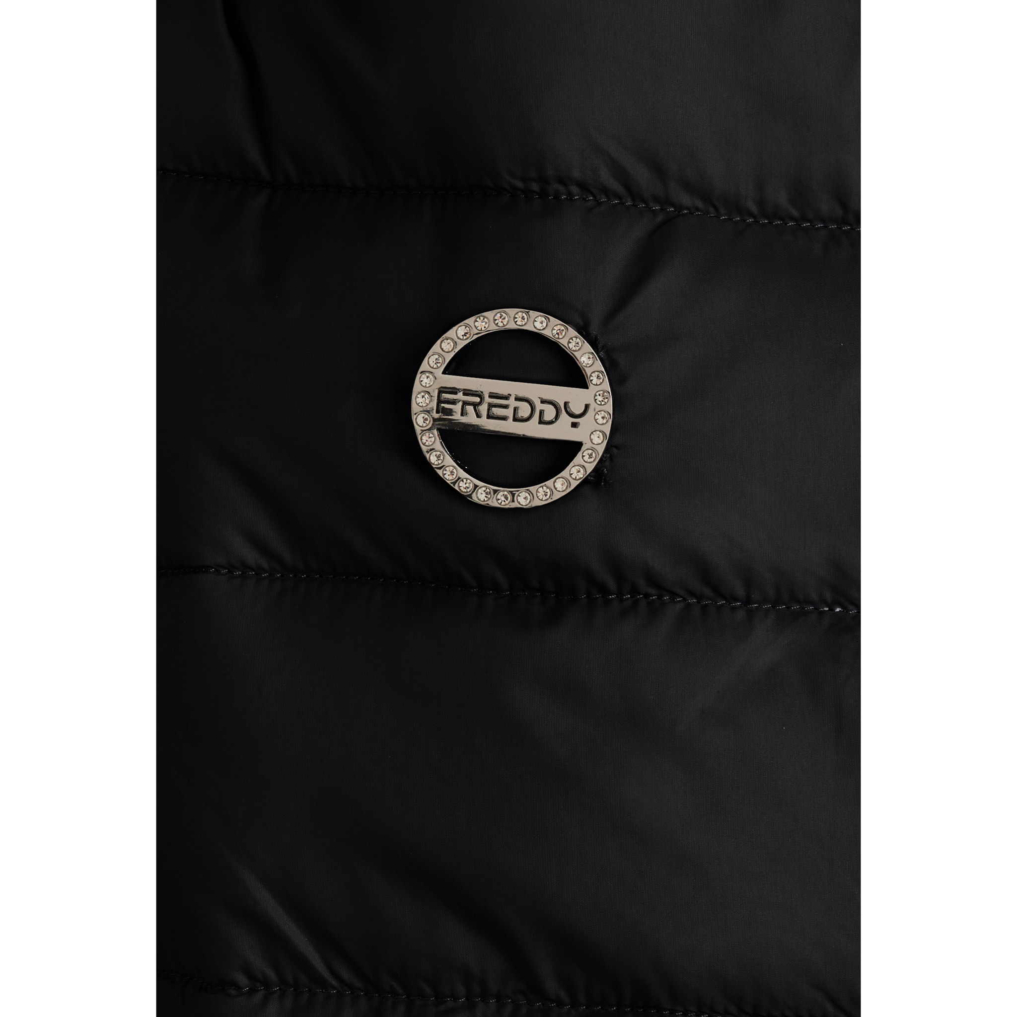 Piumino donna con cappuccio bordato e finitura lucida