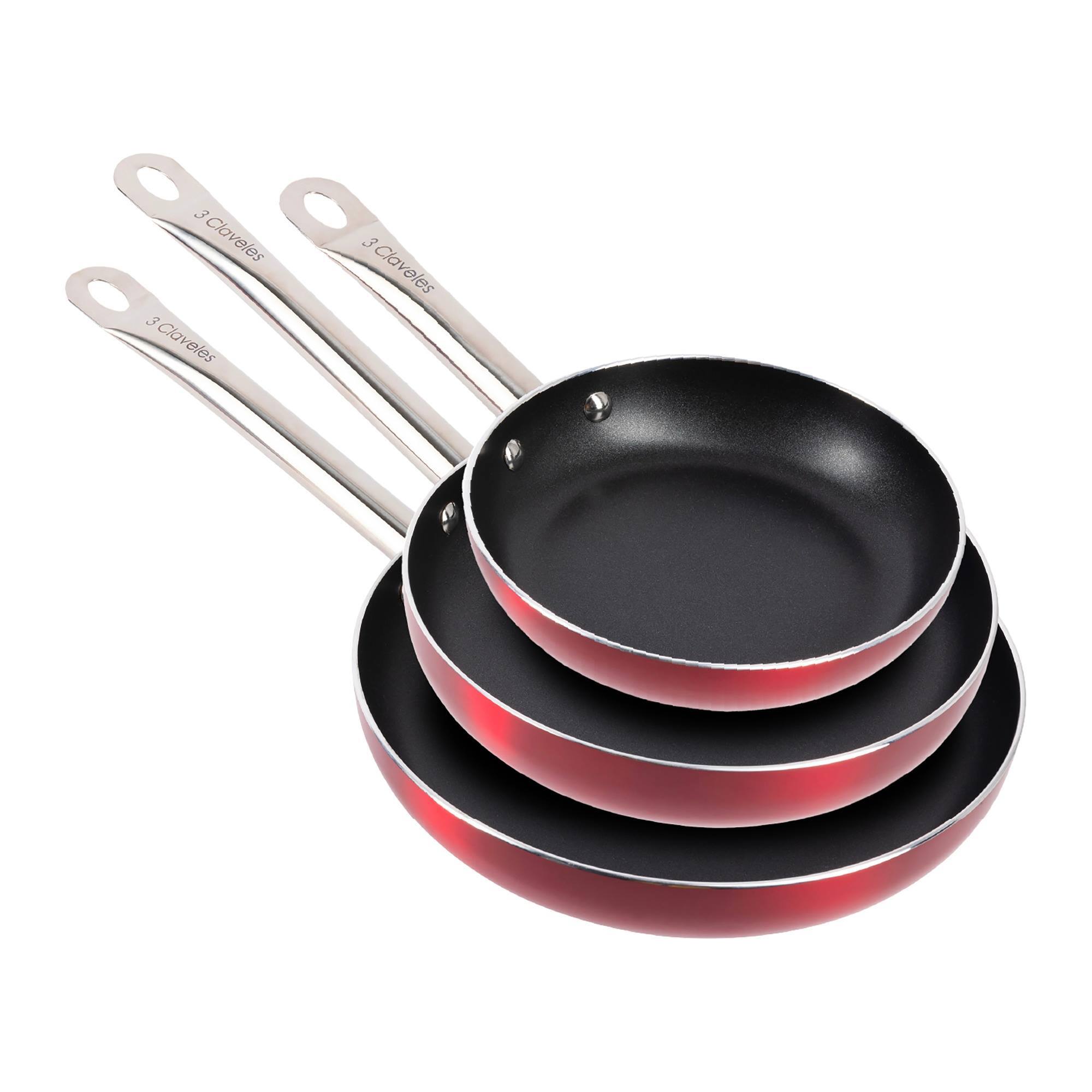Juego de 3 Sartenes Ø20Ø24Ø28cm en aluminio prensado y revestimiento antiadherente 3Claveles