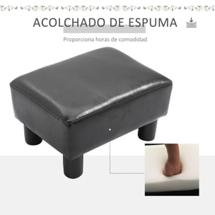 Reposapiés Otomano Taburete Pequeño Tapizado en Piel Sintética con Asiento Acolchado de Espuma y Patas de Plástico para Sofá Dormitorio 40x30x24 cm Negro