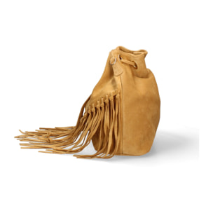 Borsa a secchiello da donna Made in Italy - Modello Umbria Plus - Pelle scamosciata - 25.0 x 22.0 x 13.0 cm