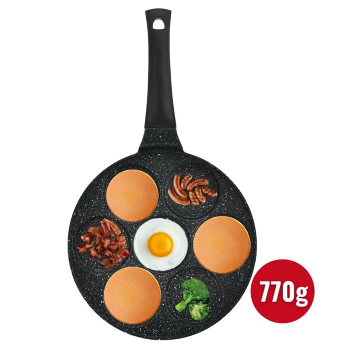 Poêle à crêpes et galettes avec revêtement en marbre 7 emplacements 26cm Herzberg HGCP267HO