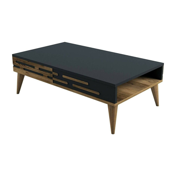 Tavolino da salotto Mansuk, Tavolo basso da caffè, Portariviste per divano, Ripiano da soggiorno, 105x35h60 cm, Noce e Antracite
