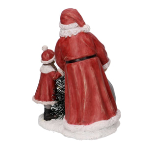 Statua in resina babbo natale con bambina rossa con led cm15x11h18,5