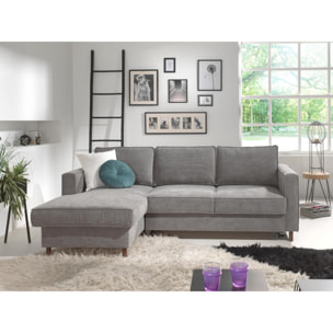Jake - canapé d'angle gauche - convertible avec coffre - 4 places - en velours côtelé - Gris clair
